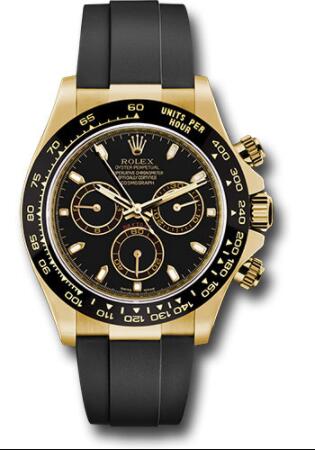 Replica Rolex Yellow Gold Cosmograph Daytona 40 Watch 116518LN Black Index Dial - Black Oysterflex Strap